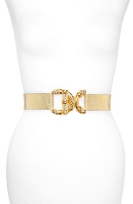 Raina Viper D-Ring Buckle Leather Belt in Gold