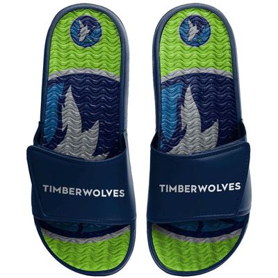 Men's FOCO Minnesota Timberwolves Wordmark Gel Slide Sandals in Blue