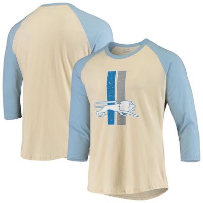 Men's Majestic Threads Cream/Blue Detroit Lions Gridiron Classics Raglan 3/4-Sleeve T-Shirt