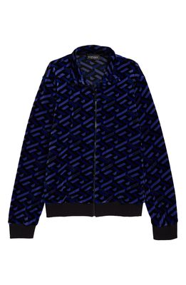 Versace Kids' La Greca Monogram Cotton Chenille Track Jacket in Blue Navy Black