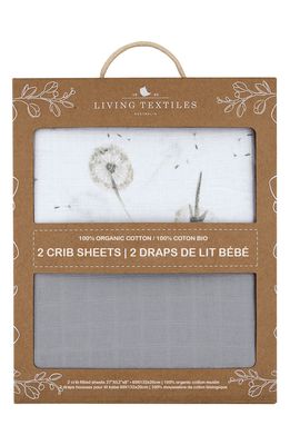 Living Textiles Dandelion 2-Pack Organic Cotton Crib Sheets in Grey
