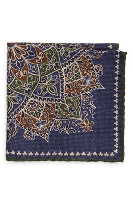 BUTTERFLY BOW TIE Floral Medallion Silk Pocket Square in Navy