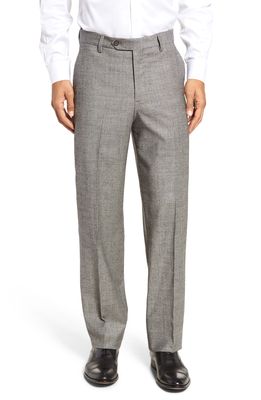 Berle Touch Finish Flat Front Plaid Classic Fit Stretch Wool Dress Pants in Black/White