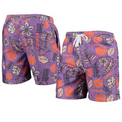 Men's Wes & Willy Purple Clemson Tigers Vintage Floral Swim Trunks