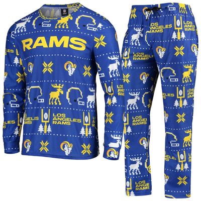 Men's FOCO Royal Los Angeles Rams Wordmark Ugly Pajama Set
