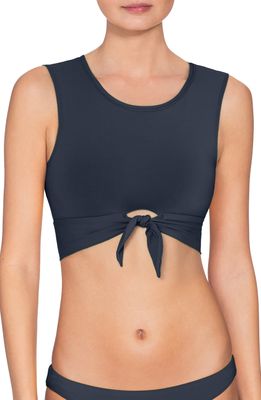 Robin Piccone Ava Longline Knot Front Bikini Top in Navy