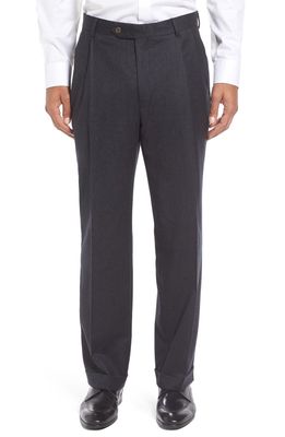 Berle Lightweight Flannel Pleated Classic Fit Dress Trousers in Charcoal