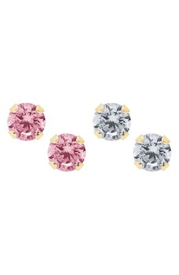 Mignonette 14k Gold & Cubic Zirconia 2-Pair Stud Earring Set in Pink And White