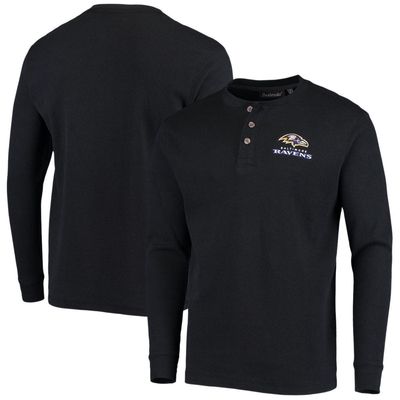 Men's Dunbrooke Black Baltimore Ravens Logo Maverick Thermal Henley Long Sleeve T-Shirt