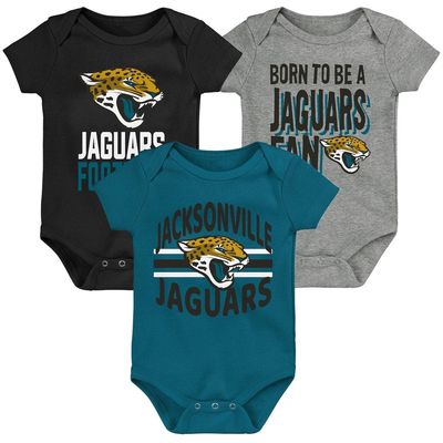 Outerstuff Newborn & Infant Black/Teal/Heathered Gray Jacksonville Jaguars 3rd Down & Goal Three-Piece Bodysuit Set