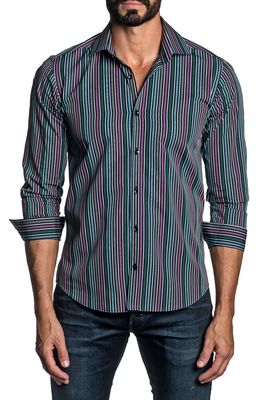 Jared Lang Regular Fit Stripe Button-Up Shirt in Blue Multi Stripe