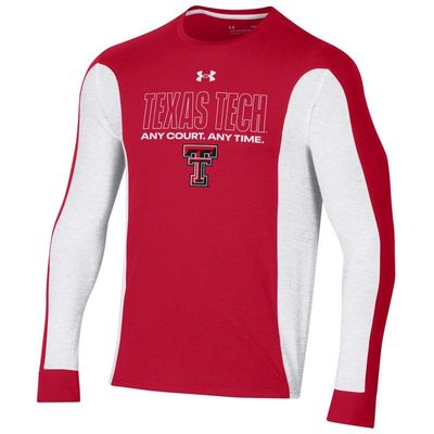 Men's Under Armour Red Texas Tech Red Raiders On-Court Shooter Bench Long Sleeve T-Shirt