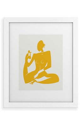 Deny Designs Yoga Nude in Yellow Framed Wall Art in White Frame 24X36