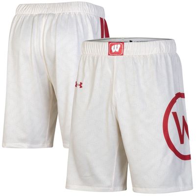 Men's Under Armour White Wisconsin Badgers Throwback College Replica Basketball Shorts in Cream