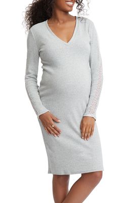 Stowaway Collection Maternity Sweatshirt Dress in Grey