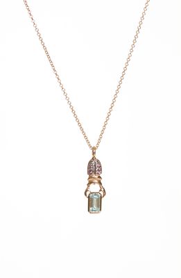 Daniela Villegas Khepri Pave Rhodolite & Blue Zircon Pendant Necklace in Pink Gold