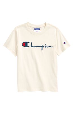 Champion Kids' Embroidered Script Logo T-Shirt in Chalk White