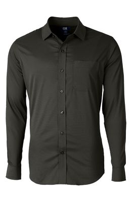 Cutter & Buck Versatech Geo Dobby Classic Fit Button-Down Performance Shirt in Black