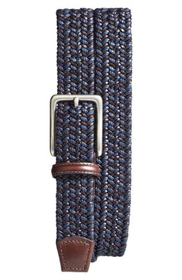 Torino Woven & Leather Belt in Navy/Brown