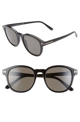 Tom Ford Jameson 52mm Polarized Round Sunglasses in Shiny Black/Smoke