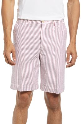 Berle Pleated Seersucker Shorts in Garnet