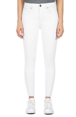 Whetherly Wetherly Cooper High Waist Raw Hem Ankle Skinny Jeans in Optic White