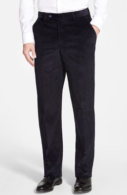 Berle Flat Front Classic Fit Corduroy Trousers in Navy