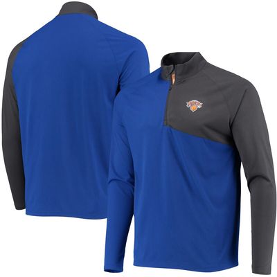Men's Levelwear Blue/Charcoal New York Knicks Pinnacle Streak Raglan Quarter-Zip Jacket