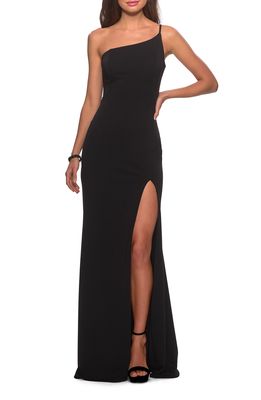 La Femme One-Shoulder Jersey Gown in Black
