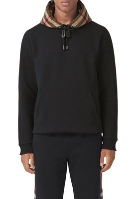 Burberry Check Cotton Blend Hoodie in Black