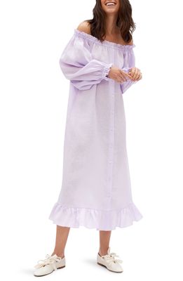 Sleeper Loungewear Long Sleeve Linen Midi Dress in Lavender