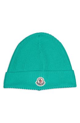 Moncler Logo Patch Beanie in Olive
