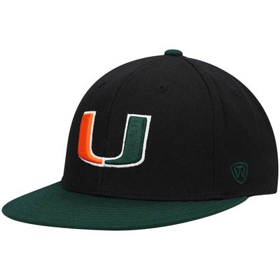Men's Top of the World Black/Green Miami Hurricanes Team Color Two-Tone Fitted Hat