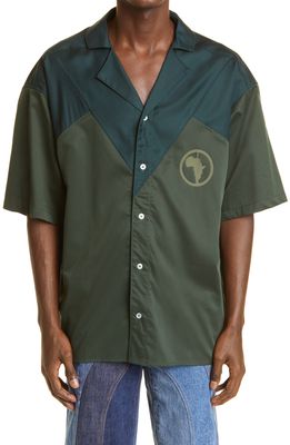 Ahluwalia Robyn Africa Graphic Short Sleeve Button-Up Camp Shirt in Green