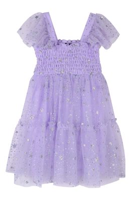 Zunie Kids' Smocked Tiered Flutter Sleeve Dress in Lavender