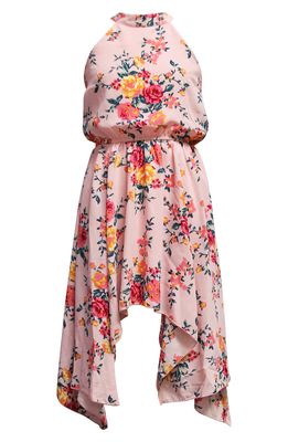 Ava & Yelly Floral Print Halter Neck Maxi Dress in Blush