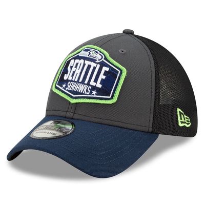 Men's New Era Graphite/College Navy Seattle Seahawks 2021 NFL Draft Trucker 39THIRTY Flex Hat