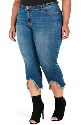 Poetic Justice Faye Frayed Crop Jeans in Blue