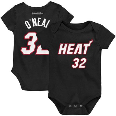 Infant Mitchell & Ness Shaquille O'Neal Black Miami Heat Hardwood Classics Name & Number Bodysuit
