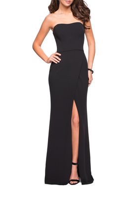 La Femme Strapless Jersey Evening Dress in Black