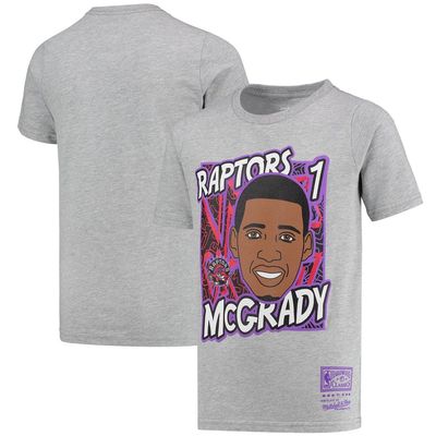 Youth Mitchell & Ness Tracy McGrady Gray Toronto Raptors Hardwood Classics King of the Court Player T-Shirt in Heather Gray