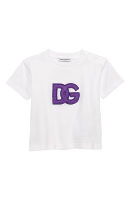 Dolce & Gabbana Kids' Logo Patch Cotton Graphic Tee in W0800 Optical White