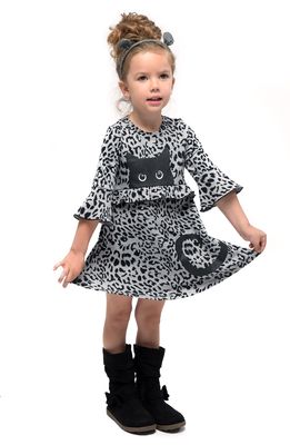 Truly Me Kids' Leopard Spot Fit & Flare Dress in Grey Multi