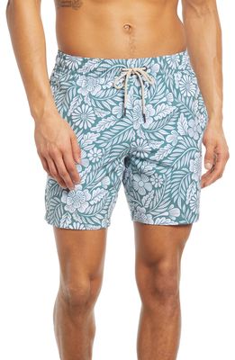 Fair Harbor The Bayberry Floral Swim Trunks in Green Hawaiian Floral