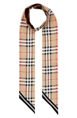 Burberry Vintage Check Mulberry Silk Skinny Scarf in Archive Beige