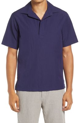 NN07 Brad Solid Short Sleeve Popover Shirt in Blue