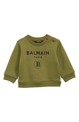 Balmain Logo Graphic Button Shoulder Sweatshirt in Khaki