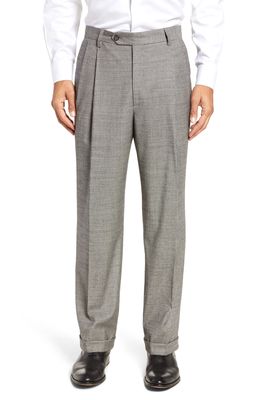 Berle Touch Finish Pleated Houndstooth Classic Fit Stretch Wool Dress Pants in Black/White