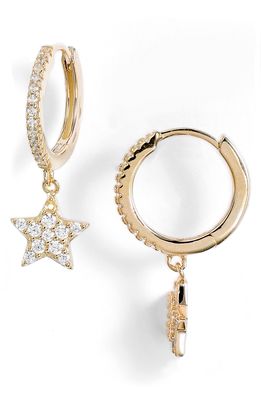 Knotty Pave Star Huggie Hoop Earrings in Gold