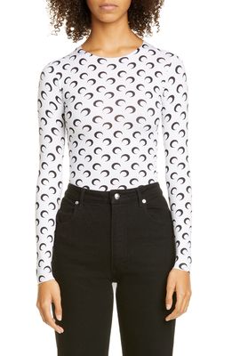 Marine Serre Fitted Moon Print Top in White With Black Print